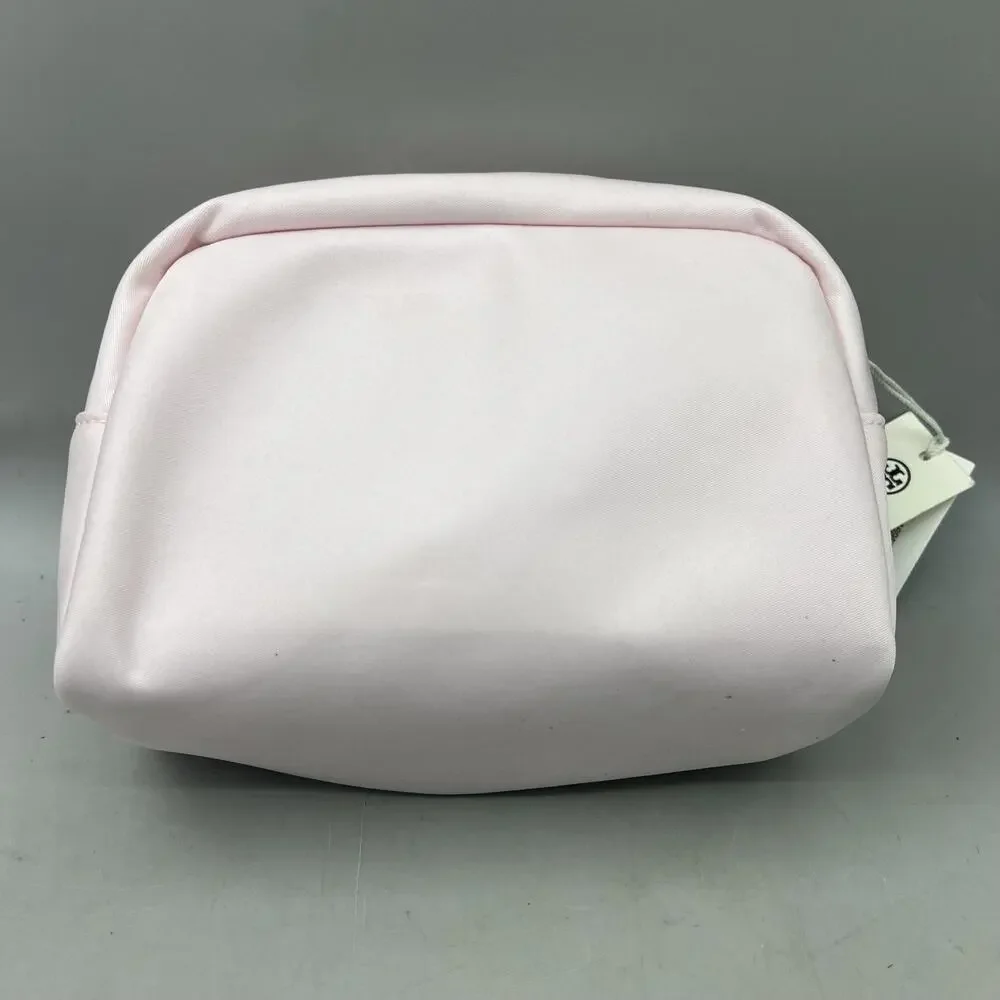 Tory Burch Virginia Cosmetic Case Pink Fabric Makeup Bag OS Zip Logo Travel NEW